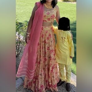 Floral Yellow and Pink Lehenga